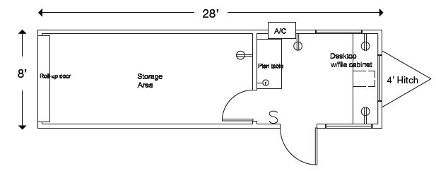Office Trailer Mobile Unit DA 8' x 32' COMBO Layout